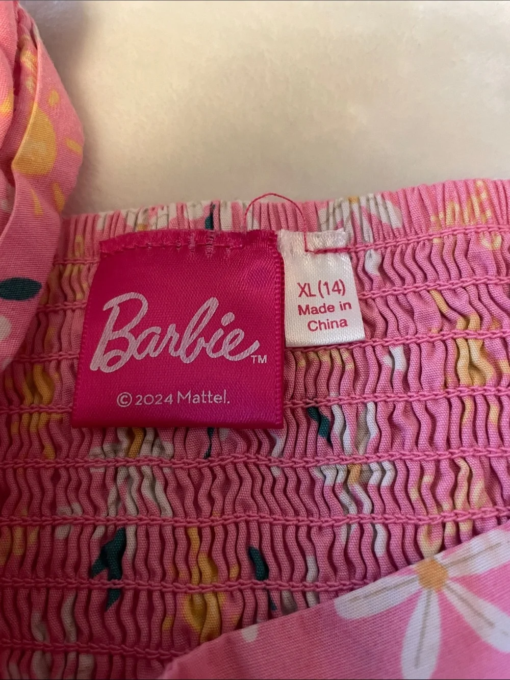Barbie Pink Floral Puff-Sleeve Sundress *** has some spots as shown not visible